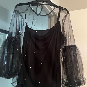 NY&Co party top, sheer with pearls and puff sleeves ready for a night out!